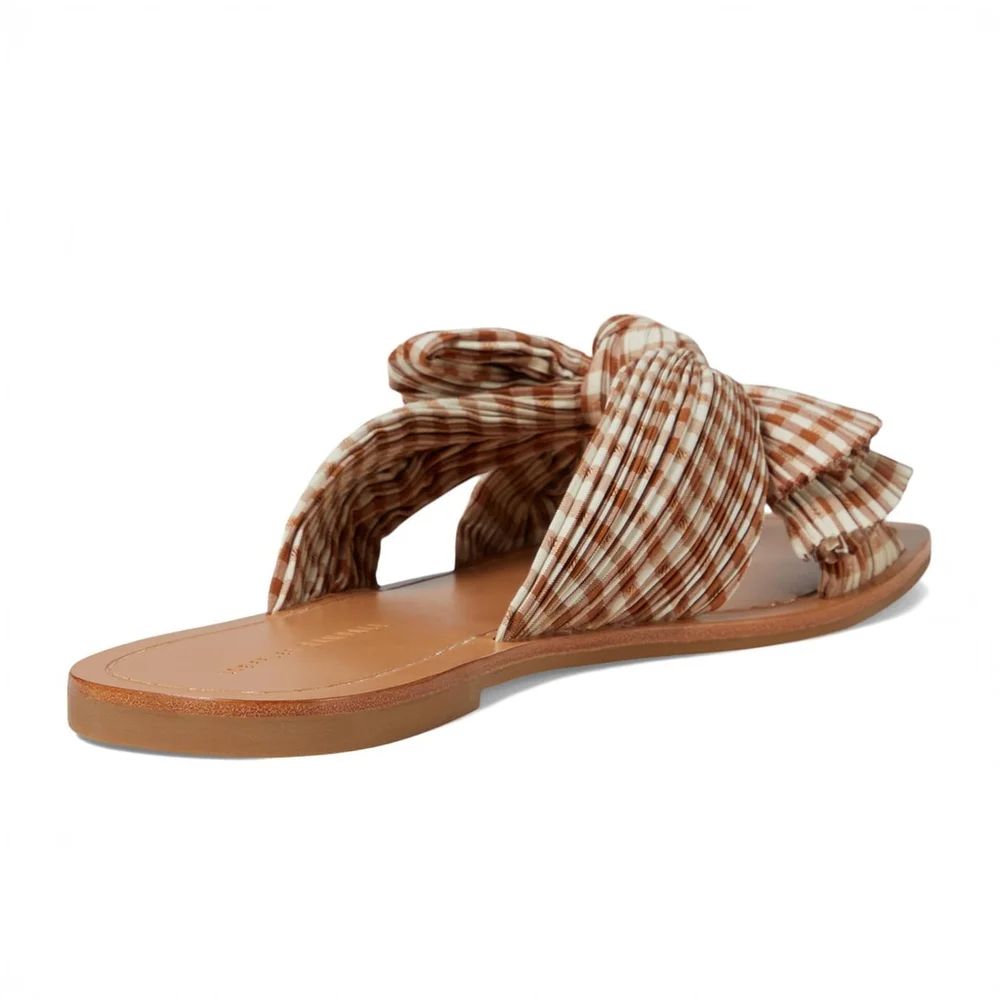 NIB Loeffler Randall Rima Women's Bow Slide Sandals Brown Gingham - Size US 9.5 - Picture 3 of 13